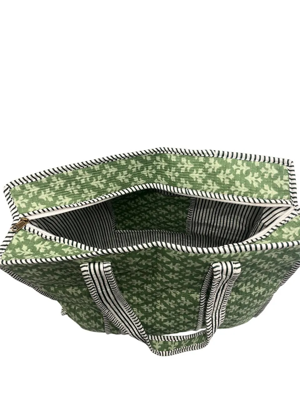 Quilted Cotton Tote Bag with Zipper-green