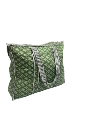 Quilted Cotton Tote Bag with Zipper-green