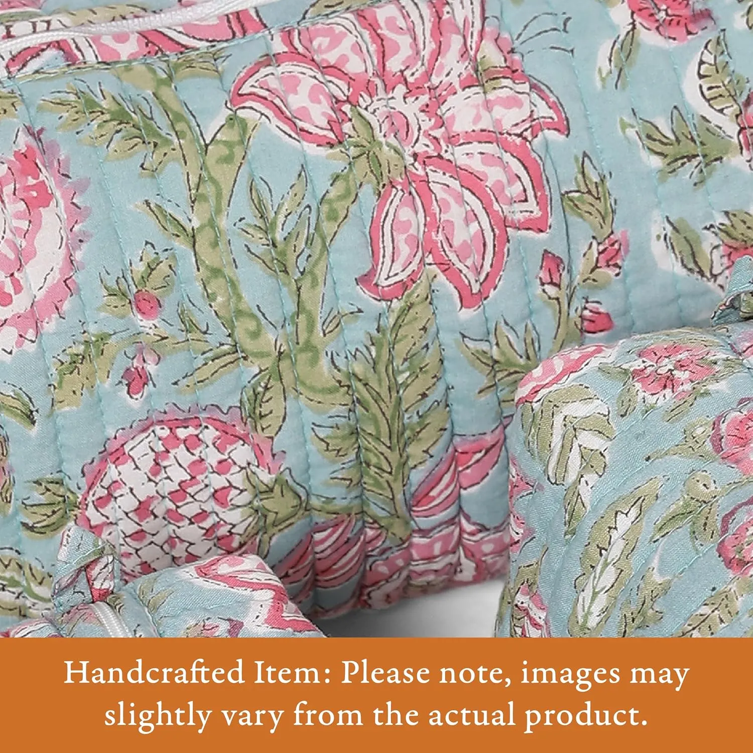 Quilted Floral Makeup Bag Set – Jacobean Dreams Pattern 3 Sizes, Waterproof Lining, Make Up Travel Cosmetic & Toiletry Bags For Traveling Women