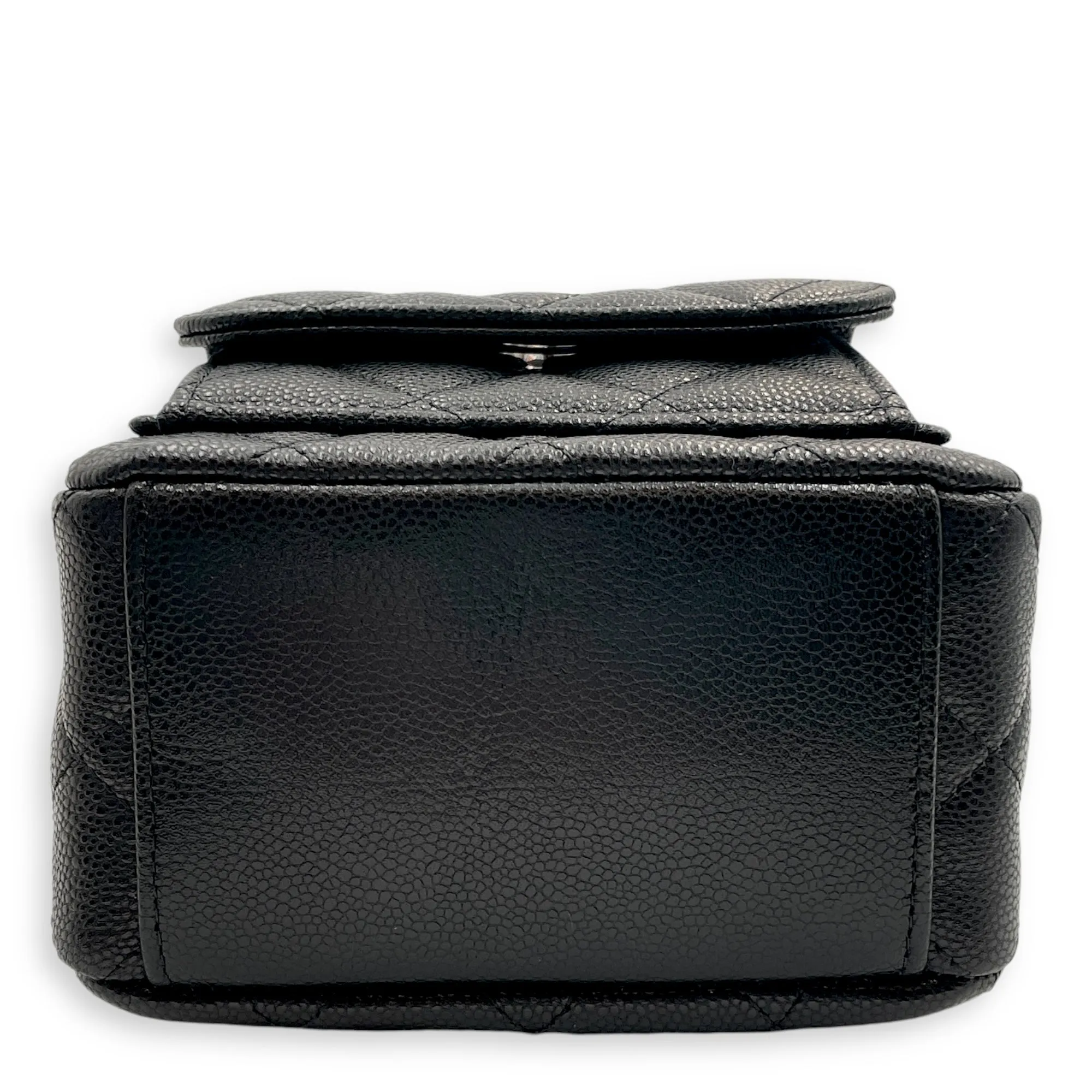 Quilted Mini Black Backpack in Caviar Leather, Silver hardware