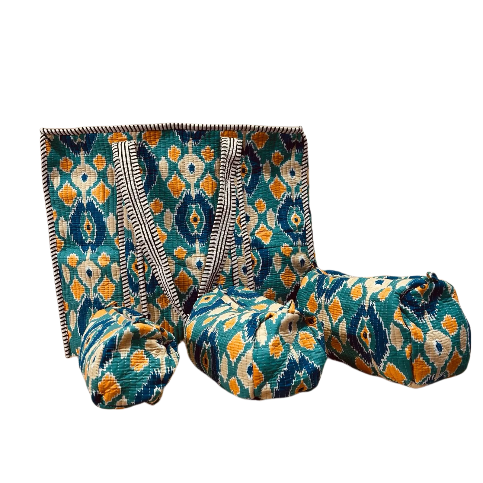 Quilted Tote Bag with Zipper and Quilted 3 piece toilery set- Abstract Motif