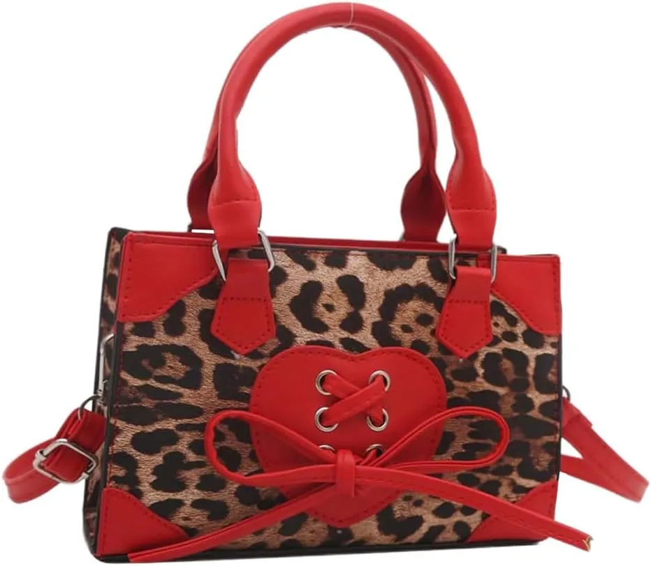 QWINEE Women's Leopard Print Top Handle Satchel Clutch Purse Bowknot Cheetah Square Handbag Crossbody Bag