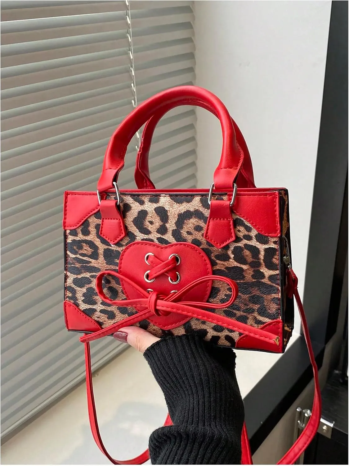 QWINEE Women's Leopard Print Top Handle Satchel Clutch Purse Bowknot Cheetah Square Handbag Crossbody Bag