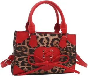 QWINEE Women's Leopard Print Top Handle Satchel Clutch Purse Bowknot Cheetah Square Handbag Crossbody Bag
