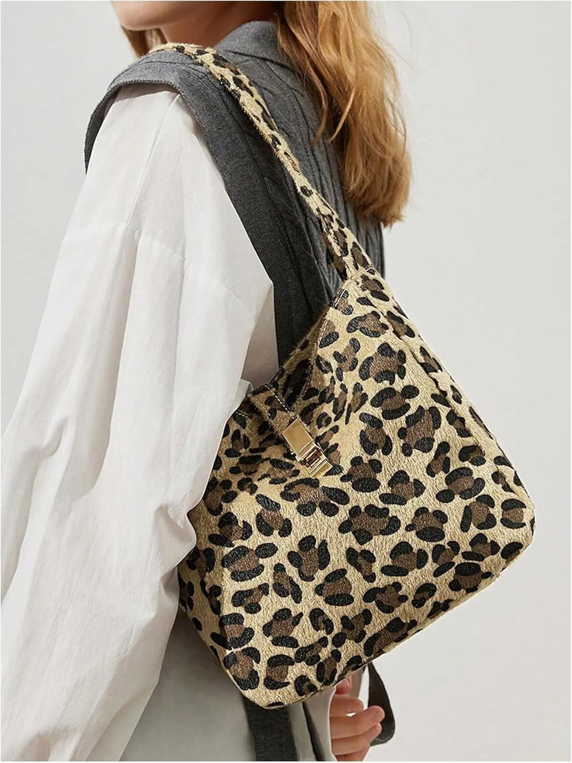 QWINEE Women's Y2K Leopard Print Satchel Handbag Clutch Purse Cheetah Print Underarm Shoulder Bags