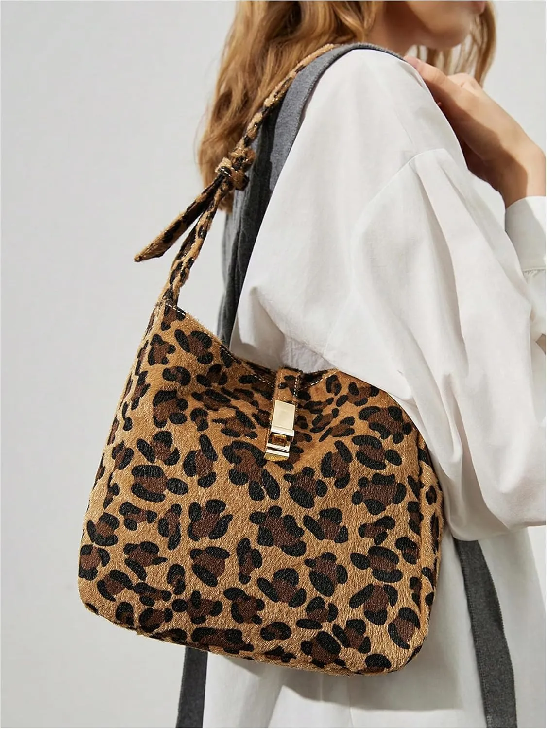 QWINEE Women's Y2K Leopard Print Satchel Handbag Clutch Purse Cheetah Print Underarm Shoulder Bags