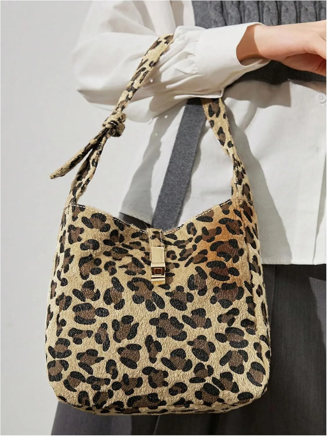 QWINEE Women's Y2K Leopard Print Satchel Handbag Clutch Purse Cheetah Print Underarm Shoulder Bags