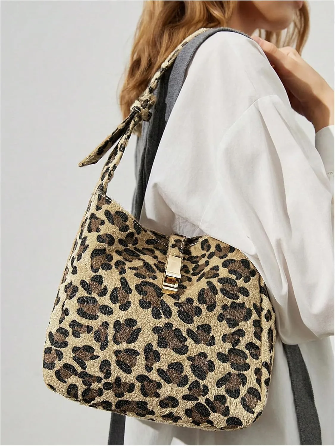 QWINEE Women's Y2K Leopard Print Satchel Handbag Clutch Purse Cheetah Print Underarm Shoulder Bags