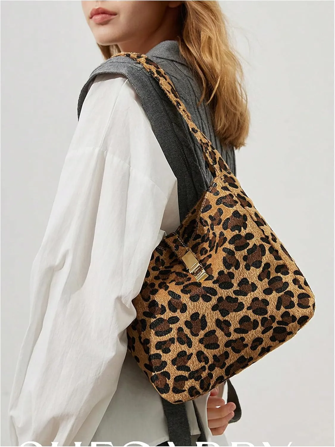 QWINEE Women's Y2K Leopard Print Satchel Handbag Clutch Purse Cheetah Print Underarm Shoulder Bags