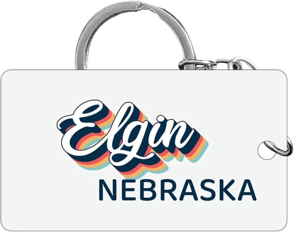 R and R Imports Elgin Nebraska Souvenir Acrylic Keychain 3D Retro Design