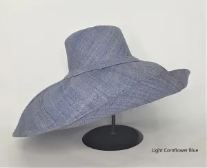 Raffia Curve Brim Hat Large Brim in Cornflower Madagascan