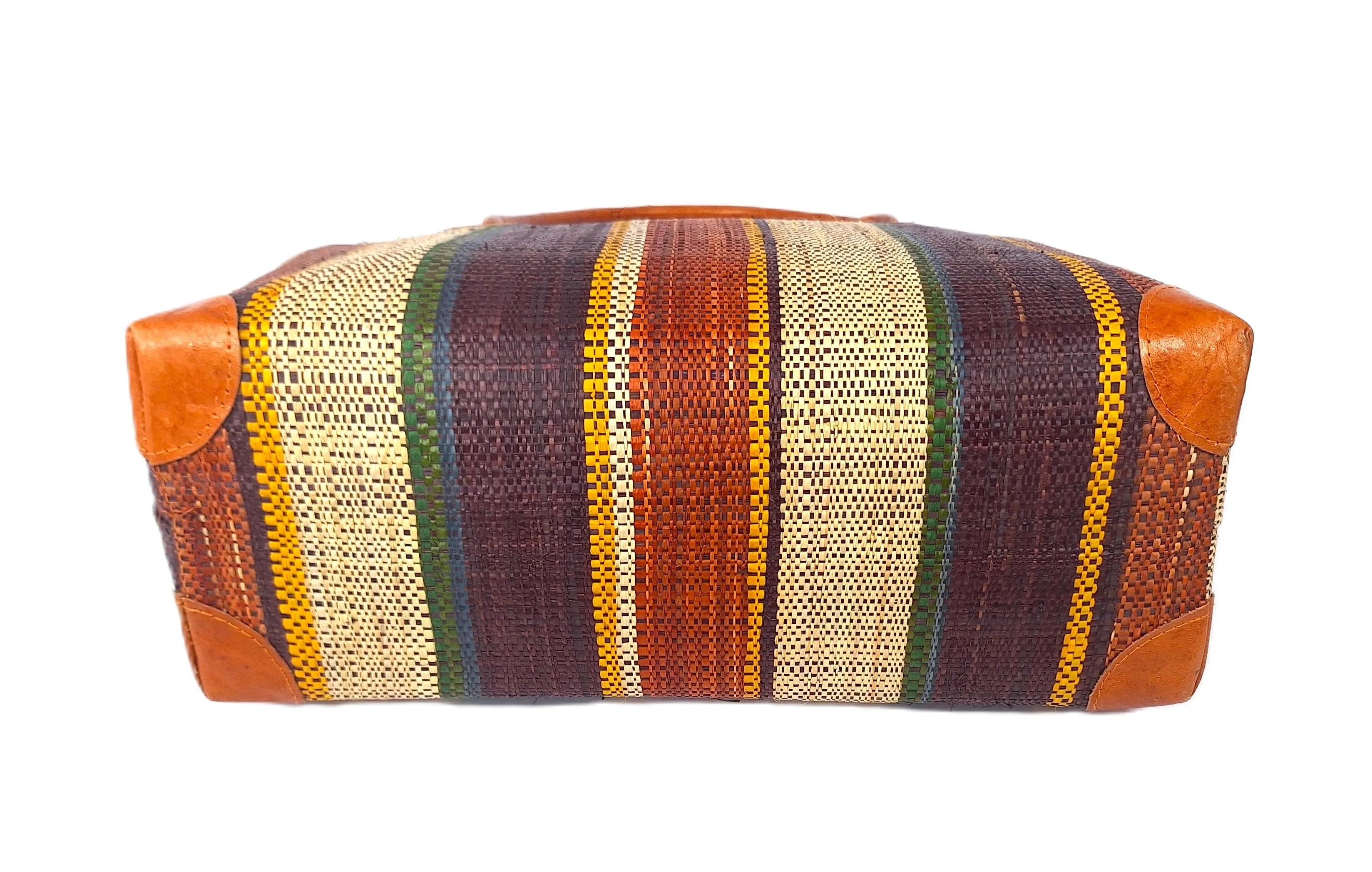 Raffia Striped Handbag Large in Chocolate Box Madagascan