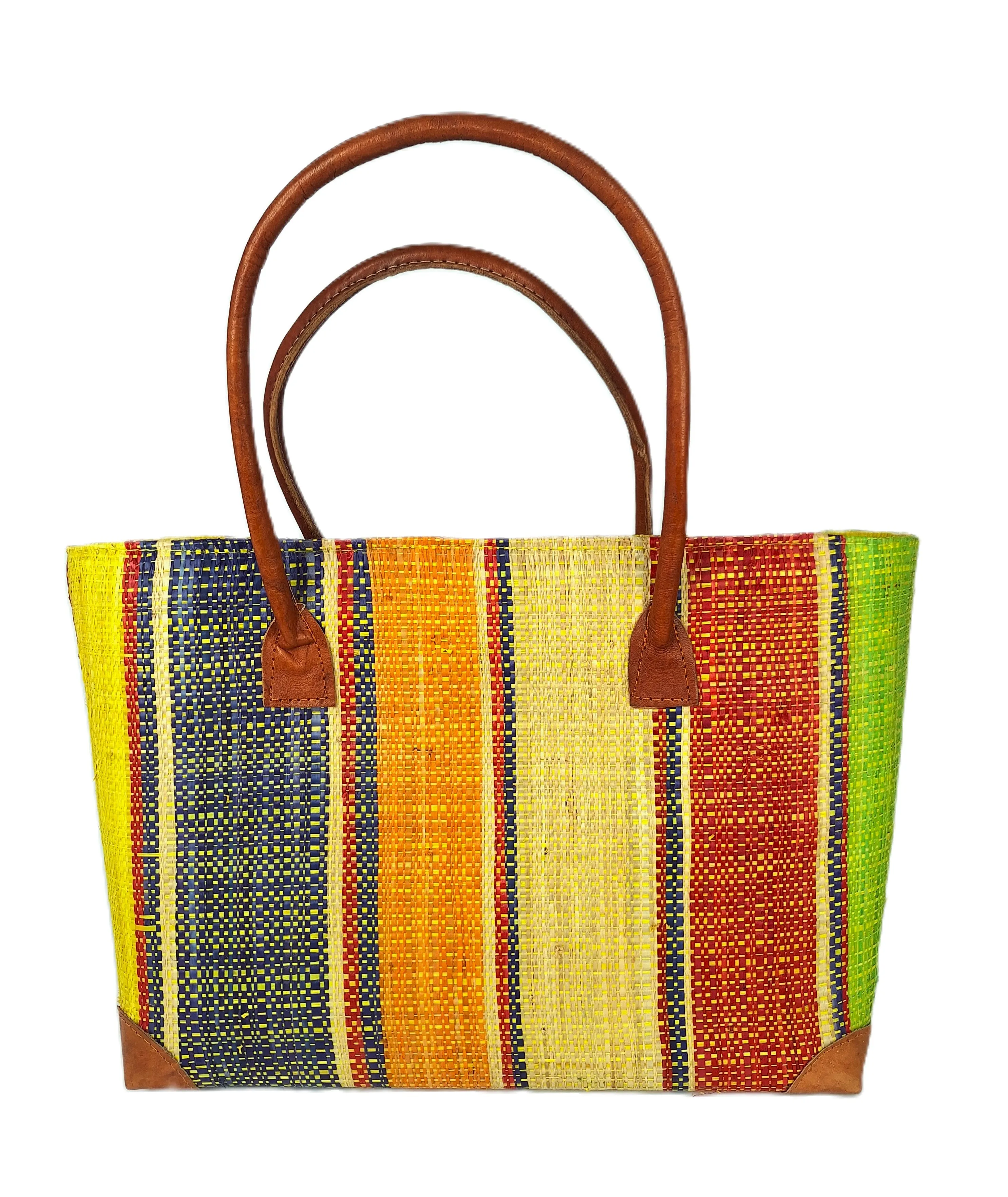 Raffia Striped Handbag Large in Jelly Beans Madagascan