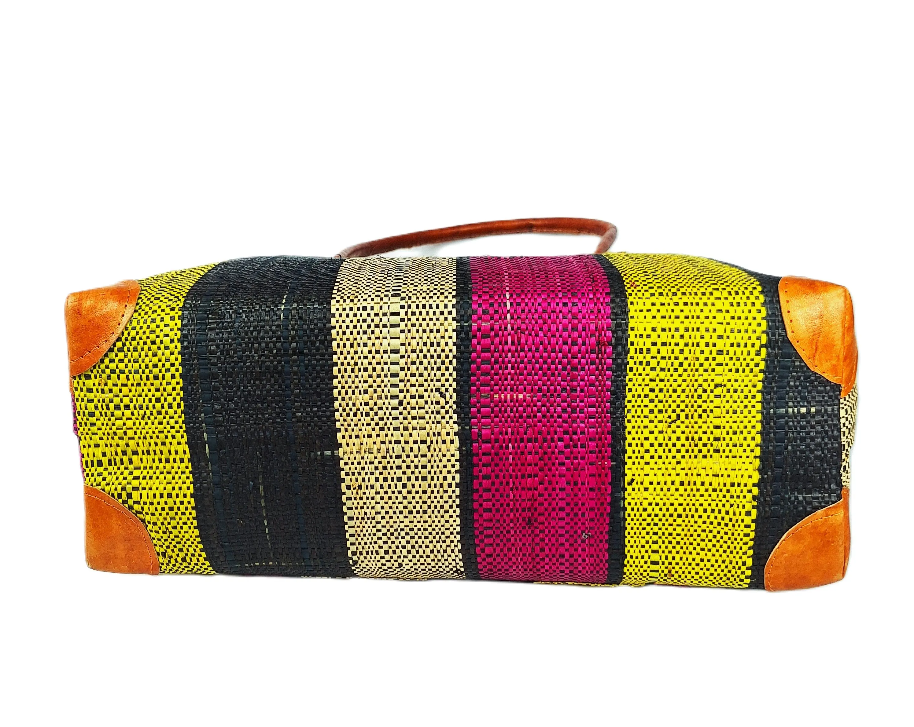 Raffia Striped Handbag Large in Liquorice Allsorts Madagascan