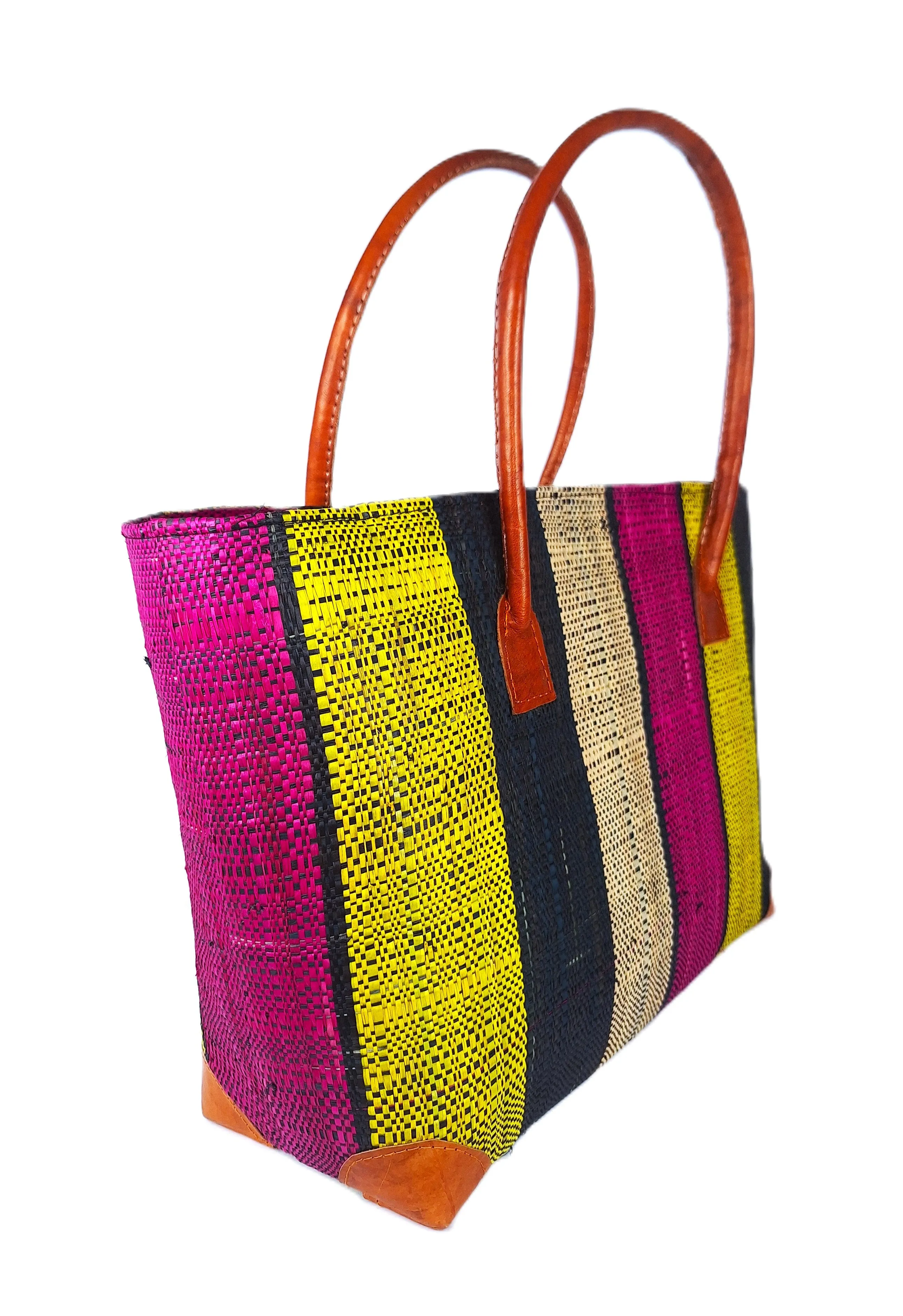 Raffia Striped Handbag Large in Liquorice Allsorts Madagascan