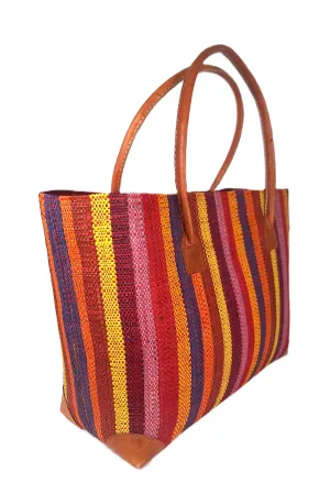 Raffia Striped Handbag Large in Lollipop Madagascan