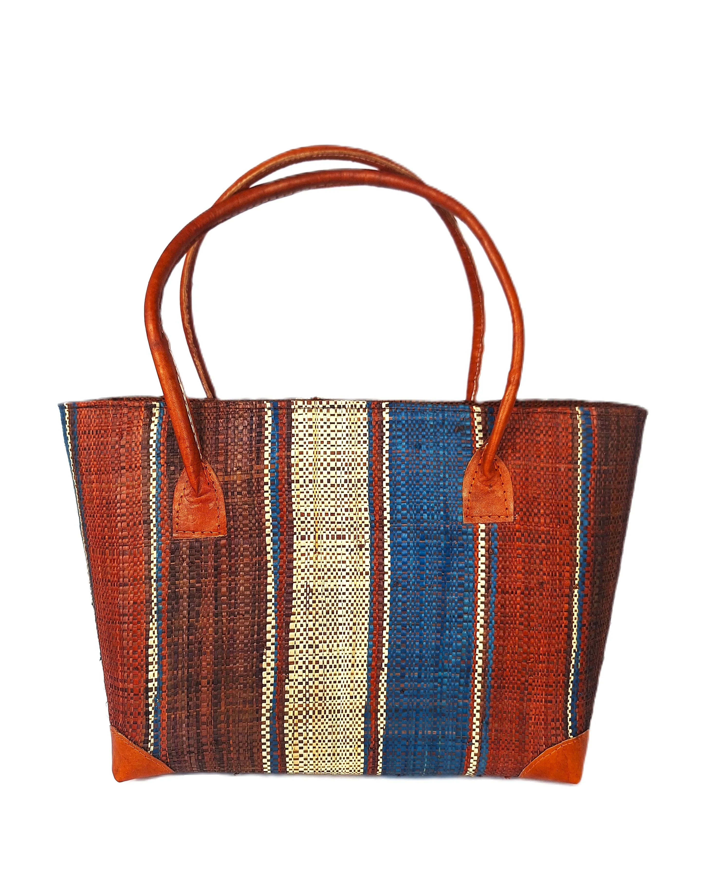 Raffia Striped Handbag Small in Fizzy Cola Madagascan