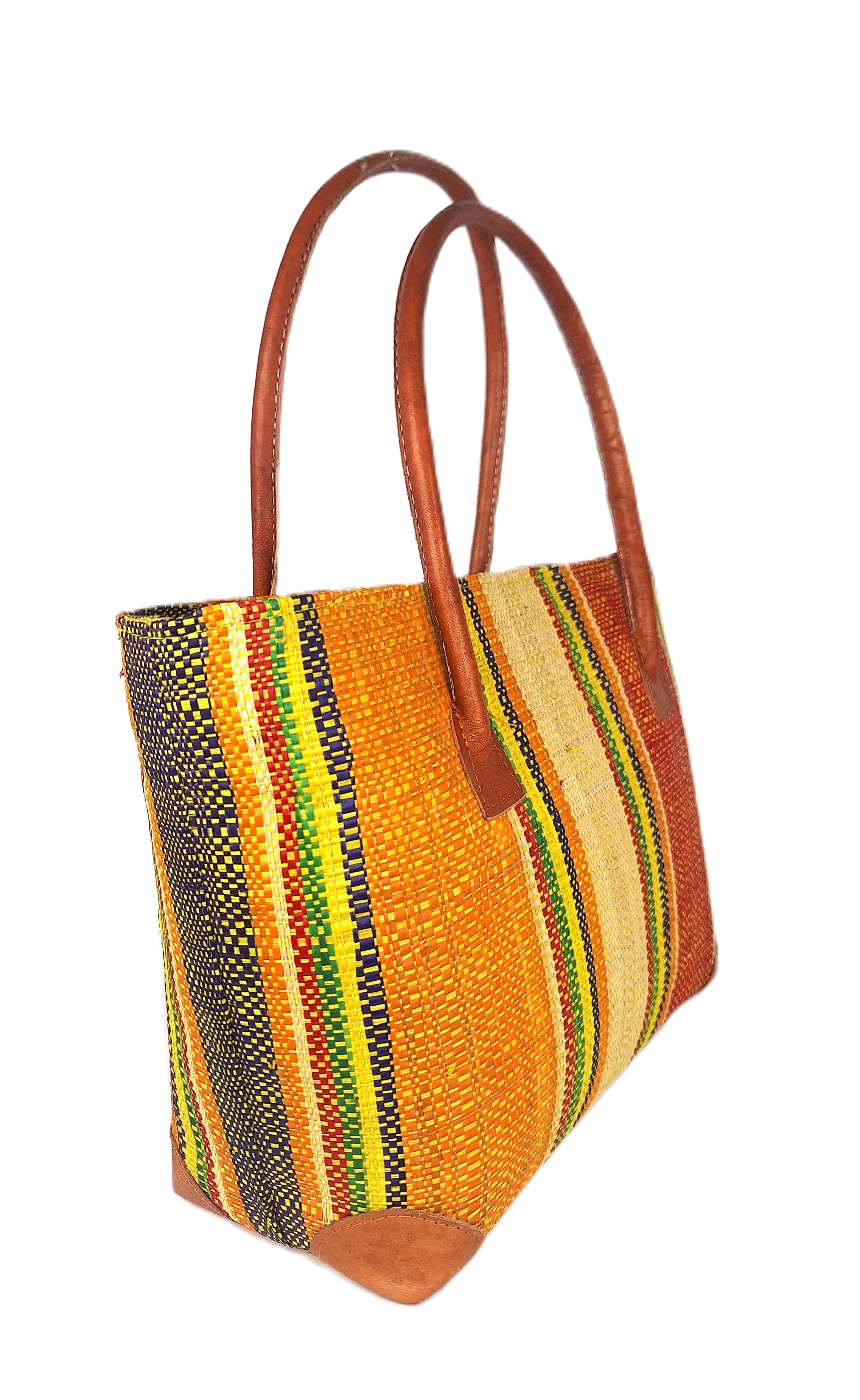 Raffia Striped Handbag Small in Jelly Beans Madagascan