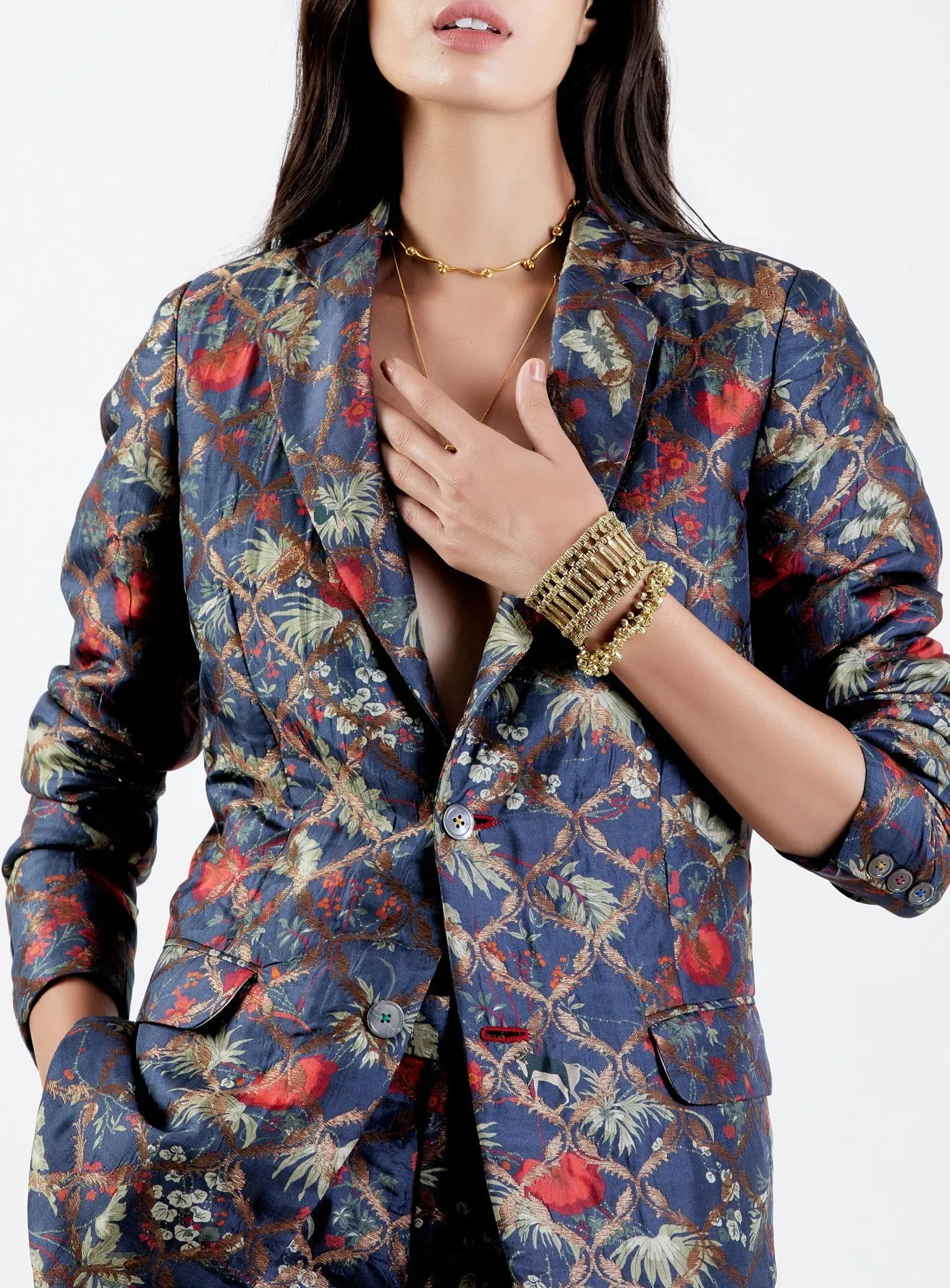 Rana Blazer Silk Brocade Berry