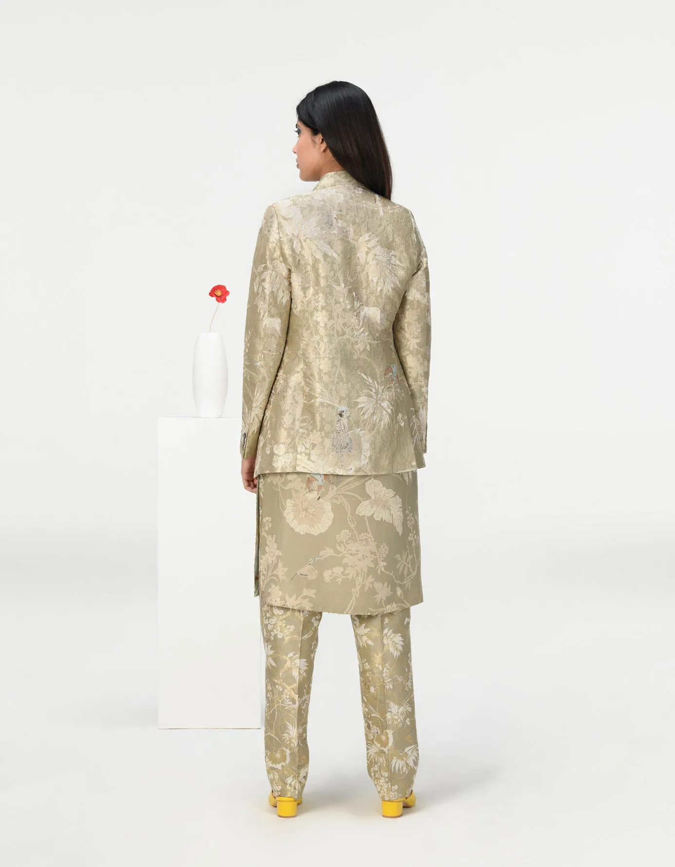 Rana Blazer Silk Brocade Oyster Grey