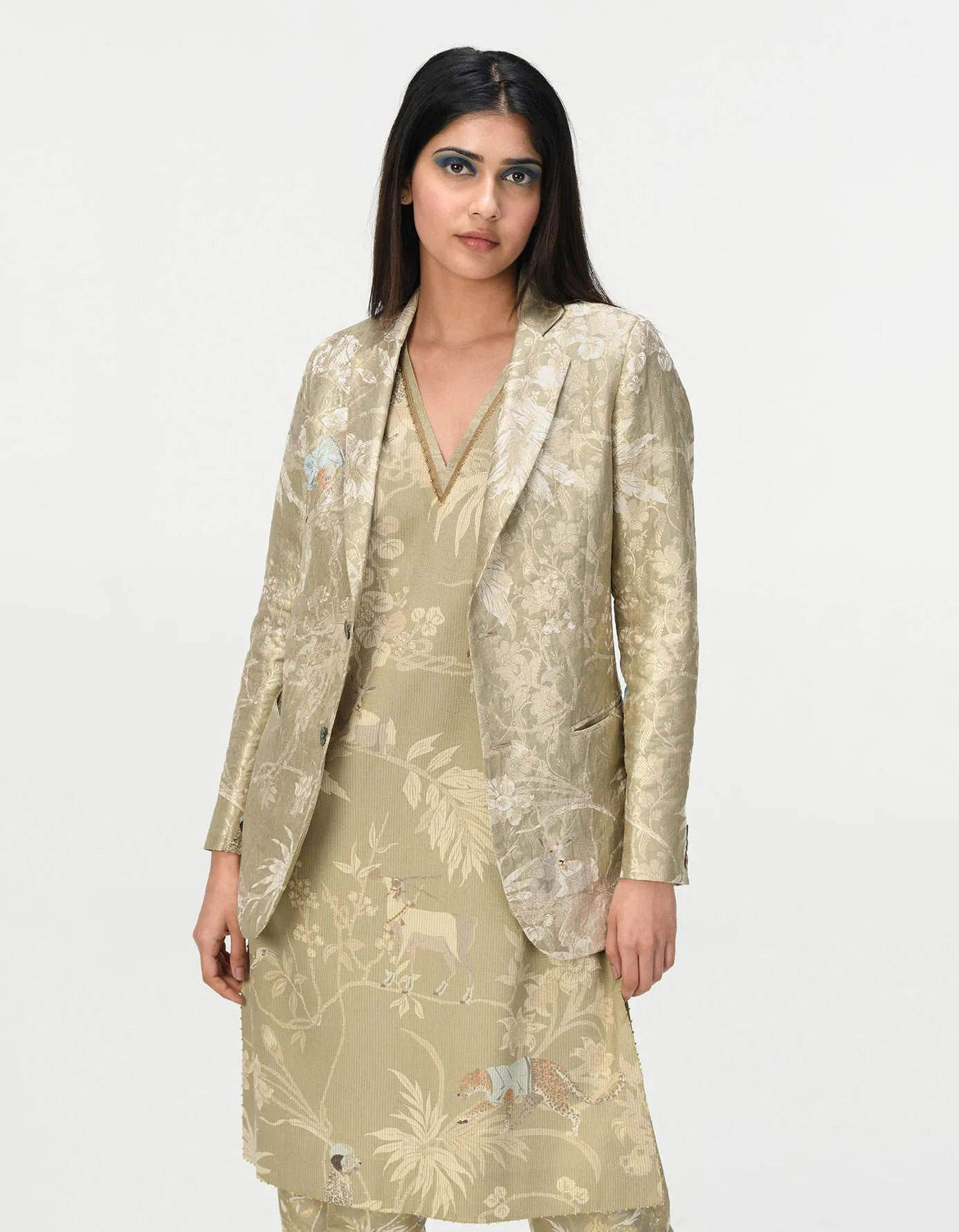 Rana Blazer Silk Brocade Oyster Grey