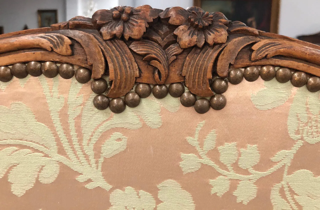 Rare Antique French Walnut Louis XVI Style Upholstered 3 Fold Screen/Divider