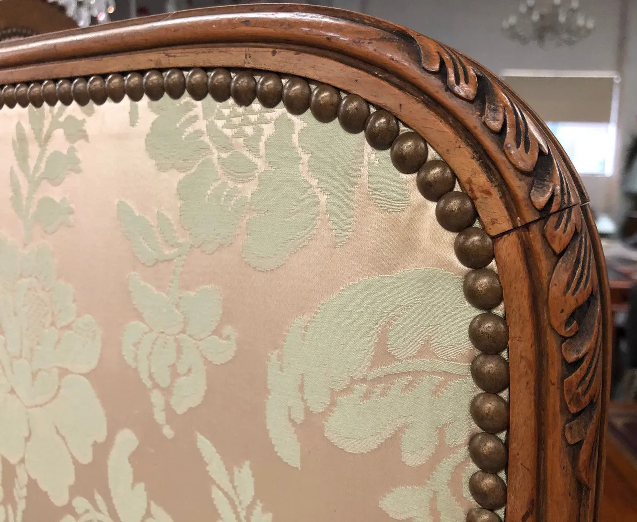 Rare Antique French Walnut Louis XVI Style Upholstered 3 Fold Screen/Divider