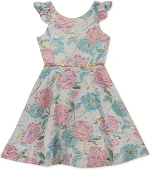 Rare Editions Little Girls Floral-Print Brocade Dress Sweet Spring 6X