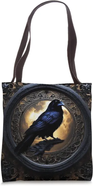 Raven Gothic Horror Sinister Thriller Moon Ominous Graphic Tote Bag