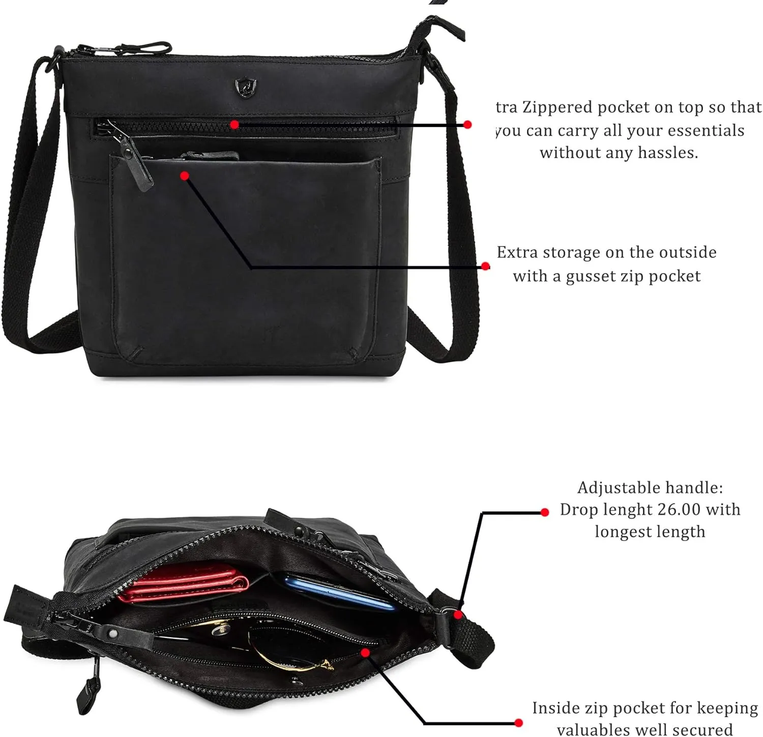 Real Leather Purse for Women Crossbody Bag Travel Shoulder Handbag Small Vintage Pocketbook