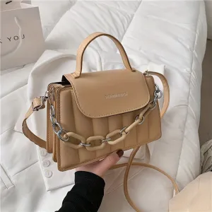 realaiot  Stripe Embroidery Handbags, Trendy Chain Decor Flap Purse, Women's Small Crossbody Bag