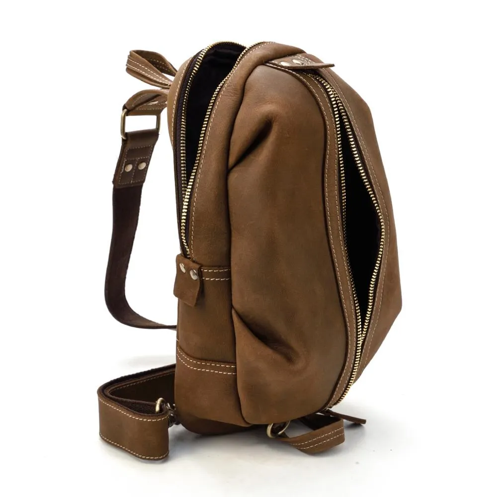 Realaiot Unique Men's Crazy Horse Leather Chest Bag Real Leather Cowhide iPad Mini Male Single Shoulder Back pack Crossbody Bags
