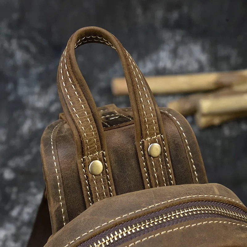 Realaiot Unique Men's Crazy Horse Leather Chest Bag Real Leather Cowhide iPad Mini Male Single Shoulder Back pack Crossbody Bags