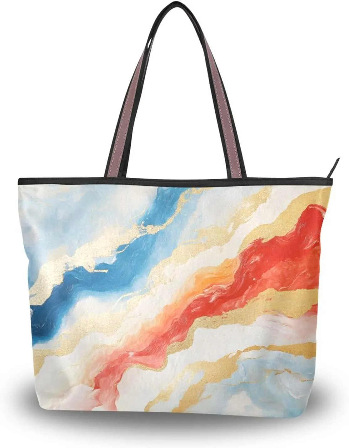 Red Blue Fluid Women Tote Bag Purse Reusable Grocery Handbag Bags with Zipper Large