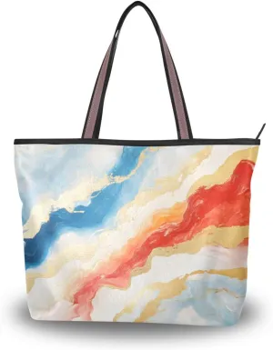 Red Blue Fluid Women Tote Bag Purse Reusable Grocery Handbag Bags with Zipper Large