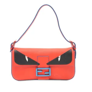 Red Fendi Leather Monster Baguette Shoulder Bag