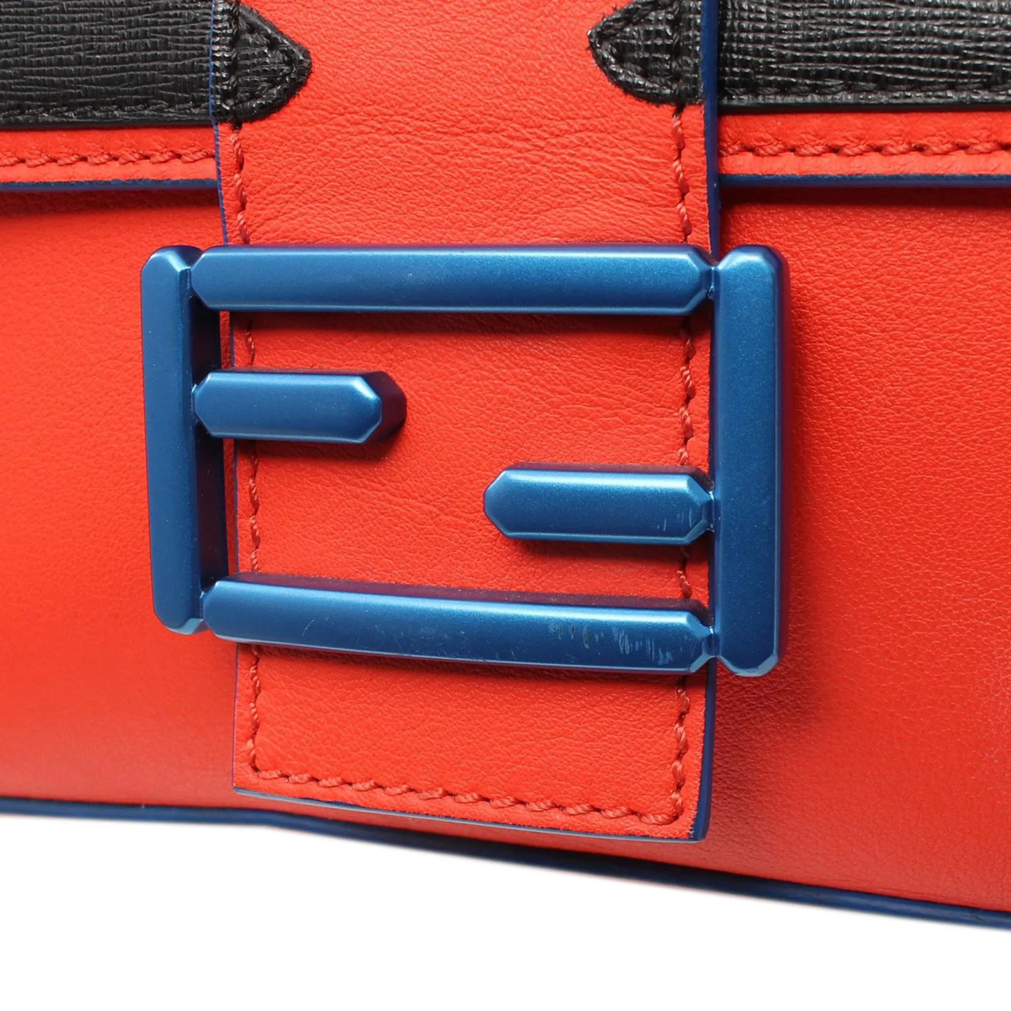 Red Fendi Leather Monster Baguette Shoulder Bag