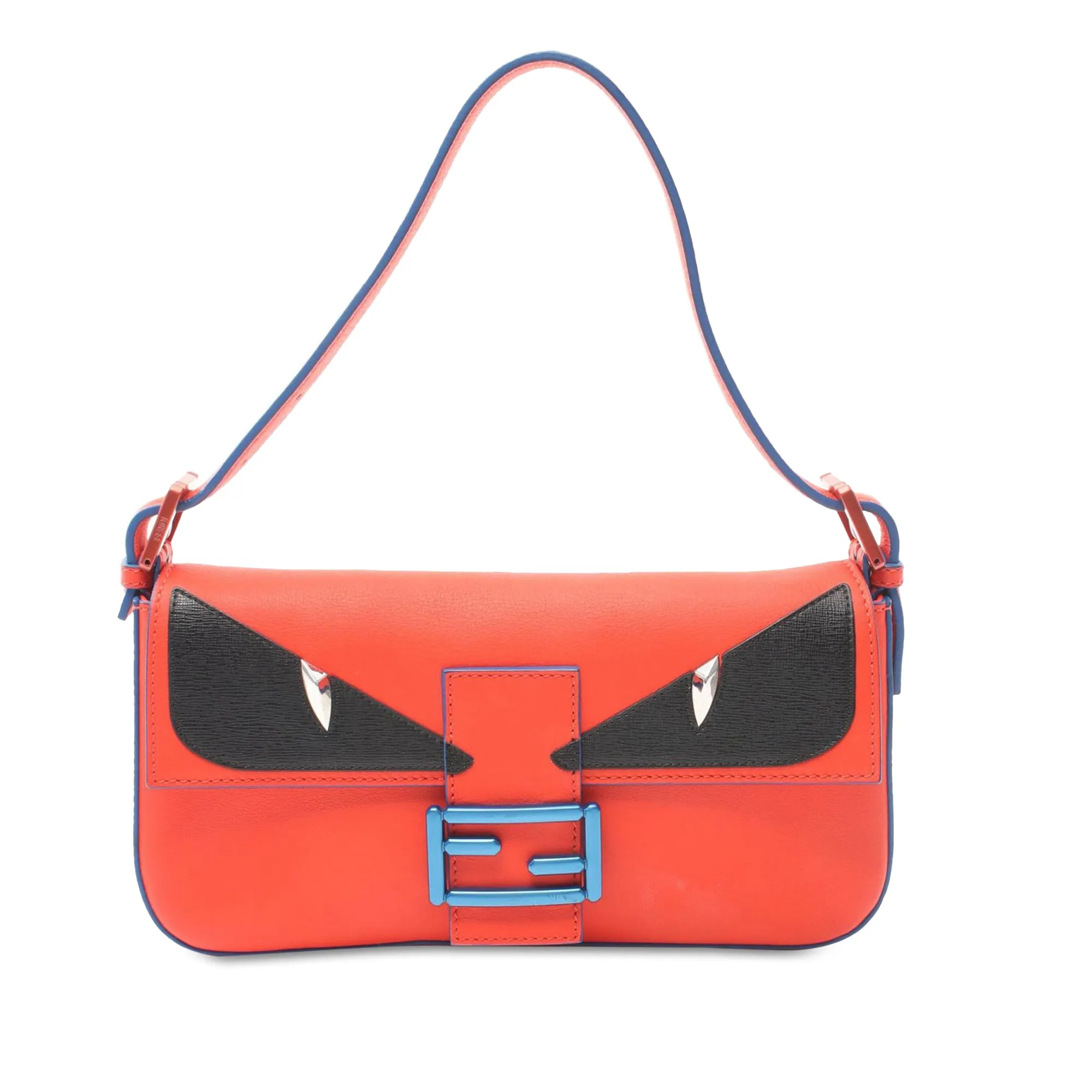 Red Fendi Leather Monster Baguette Shoulder Bag