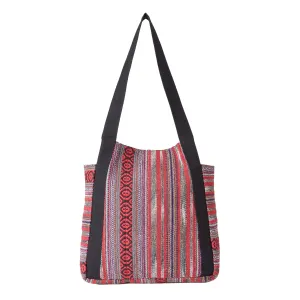 RED MULTI TRIBAL WEAVE TOTE BAG