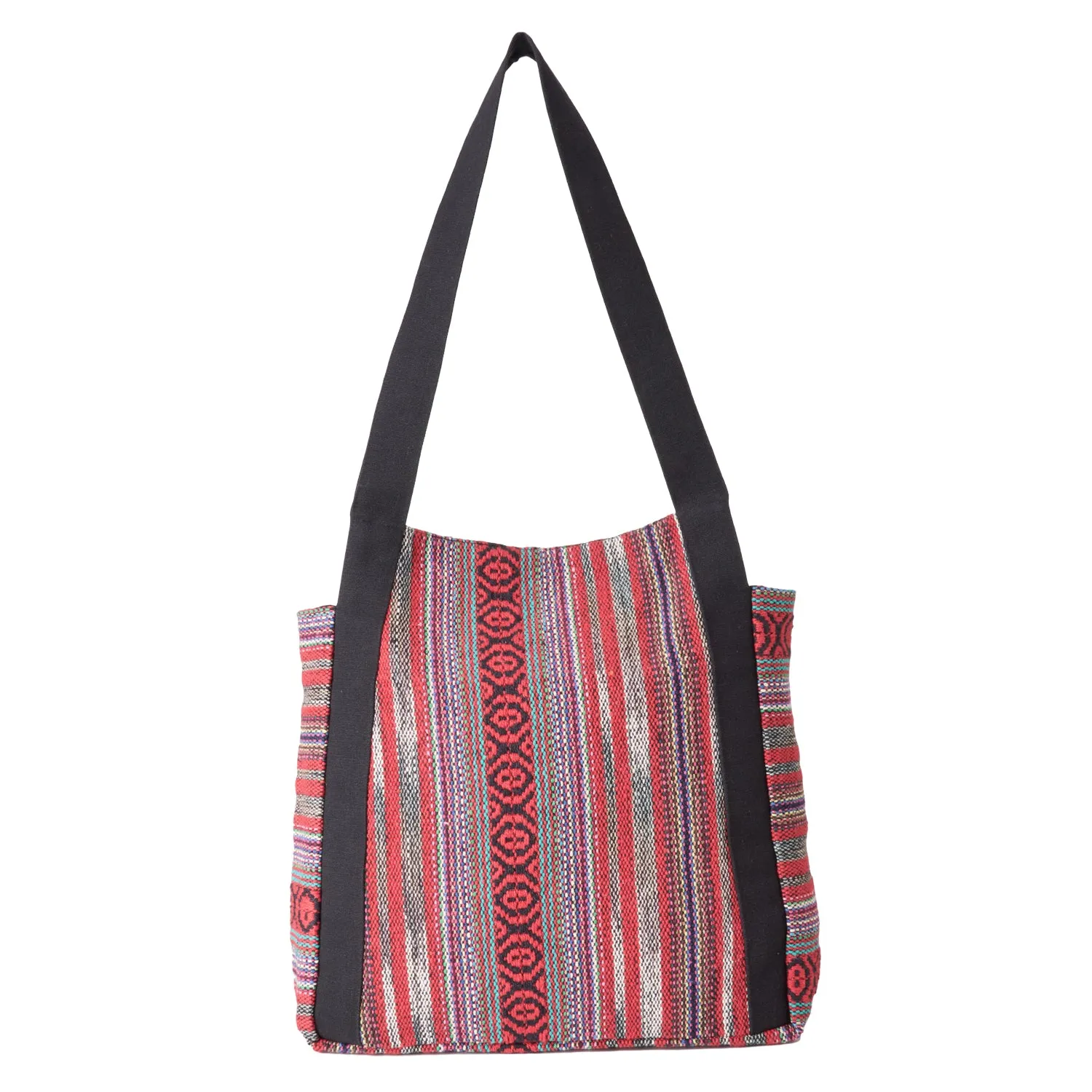 RED MULTI TRIBAL WEAVE TOTE BAG