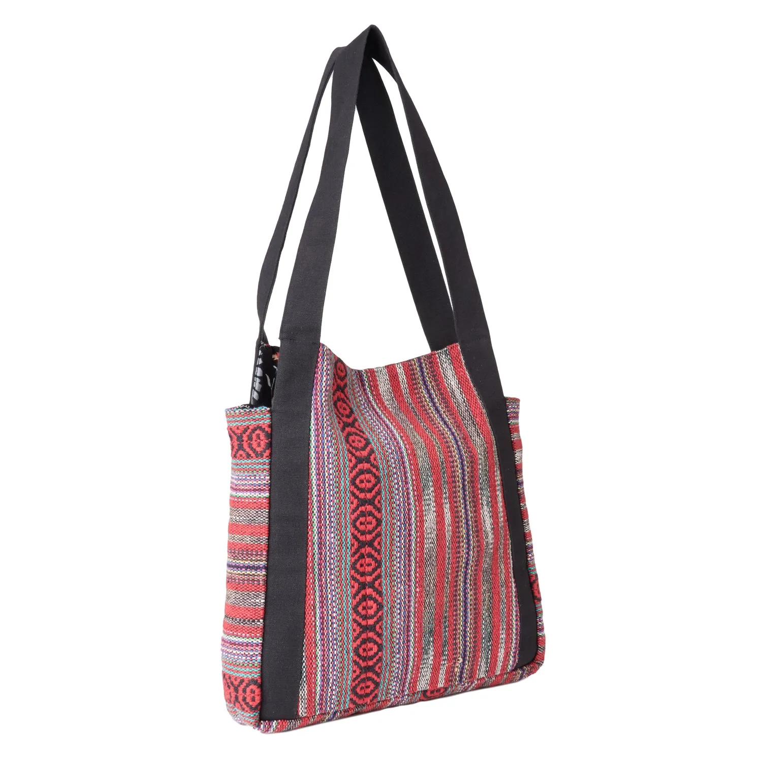 RED MULTI TRIBAL WEAVE TOTE BAG