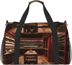 Red Wine Cellar print Overnight Bags for Women and Men Shoulder Bag Carry On Bag for Traveling Travel Essentials