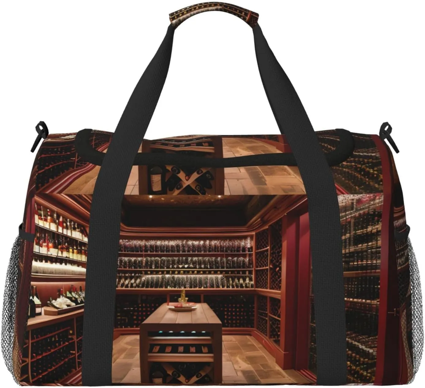 Red Wine Cellar print Overnight Bags for Women and Men Shoulder Bag Carry On Bag for Traveling Travel Essentials