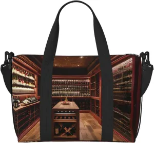 Red Wine Cellar print Travel Duffel Bag,workout duffel bag, overnight shoulder Bag,Weekender Bag for Women Men
