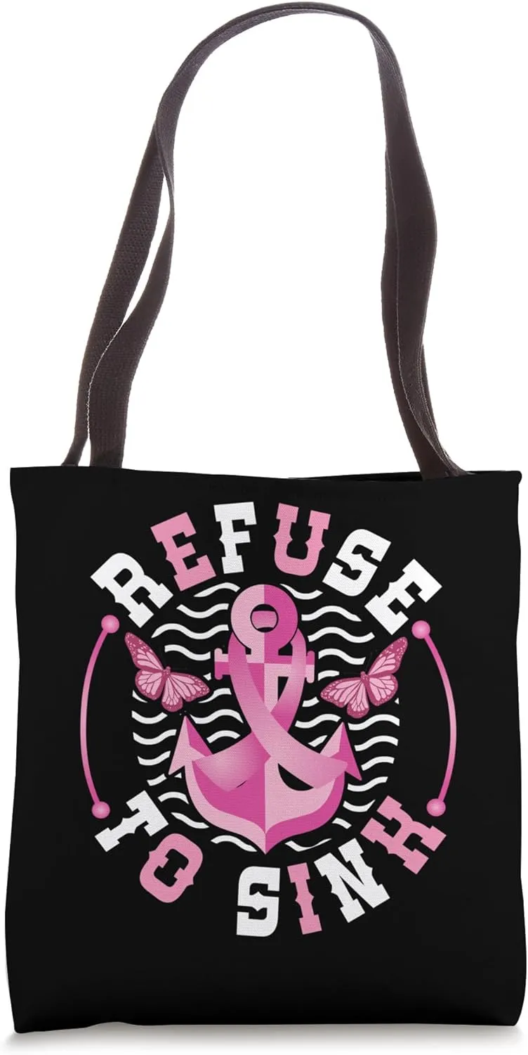 Refuse To Sink Breast Cancer Awareness Pink Ribbon Anchor Tote Bag