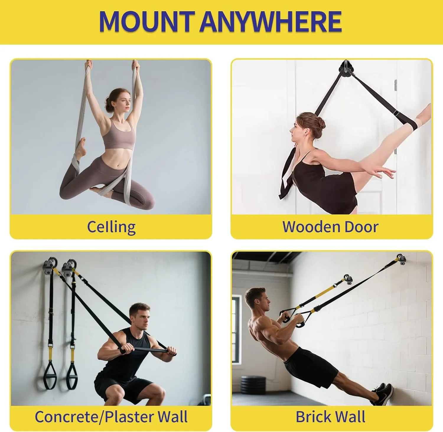 Resistance Band Wall Anchors, 3 Pack Heavy Duty Wall and Ceiling Mount Hooks for Suspension Straps, Workout Anchors for Home Gym, Yoga Swing, Battle Rope and Boxing Equipment