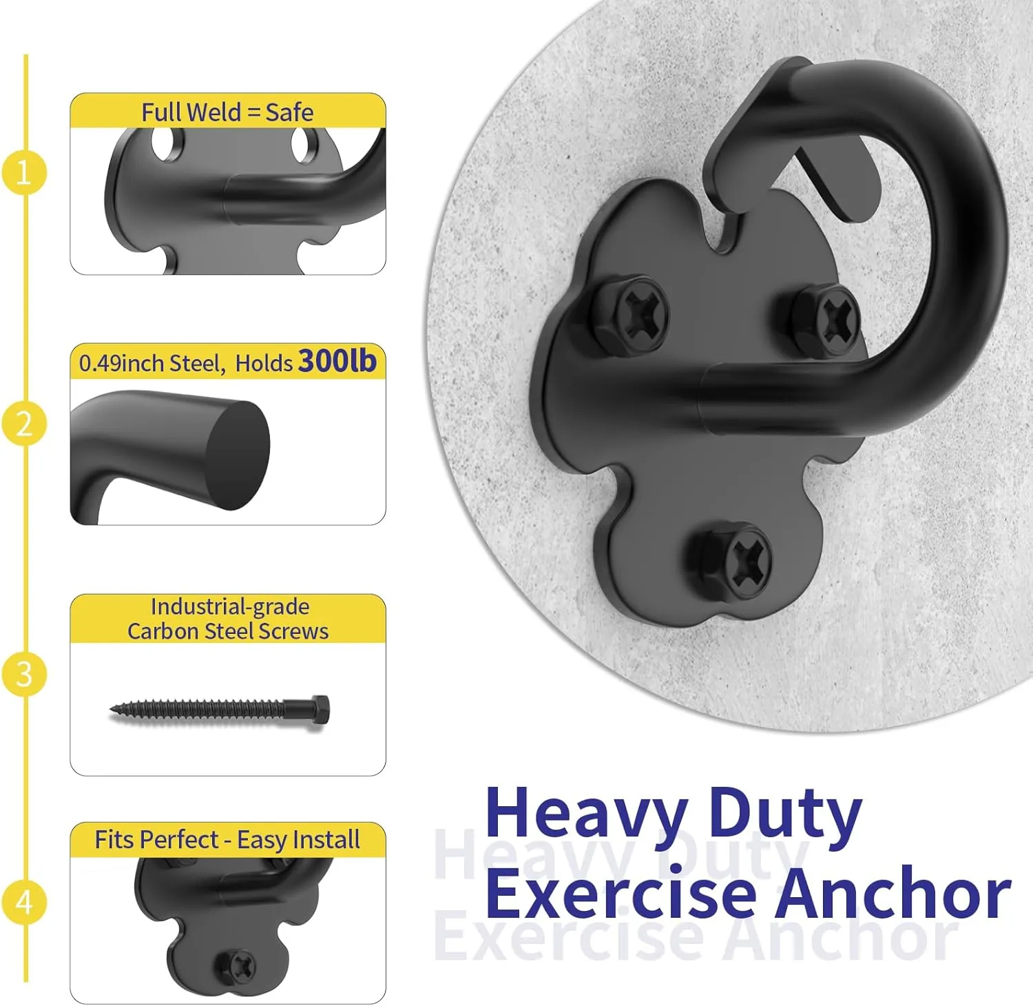Resistance Band Wall Anchors, 3 Pack Heavy Duty Wall and Ceiling Mount Hooks for Suspension Straps, Workout Anchors for Home Gym, Yoga Swing, Battle Rope and Boxing Equipment