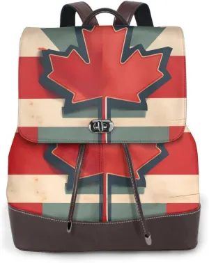 Retro Canada Flag Pattern Print Women'S Leather Backpack Versatile Chic Handbag Fashion Backpack Women Travel Work