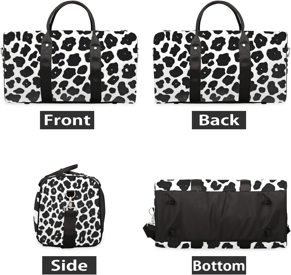 Retro Cow Print Travel Duffle Bag for Women Men Gym Duffel Foldable Bag Waterproof Weekender Animal Skin Print Duffle Tote