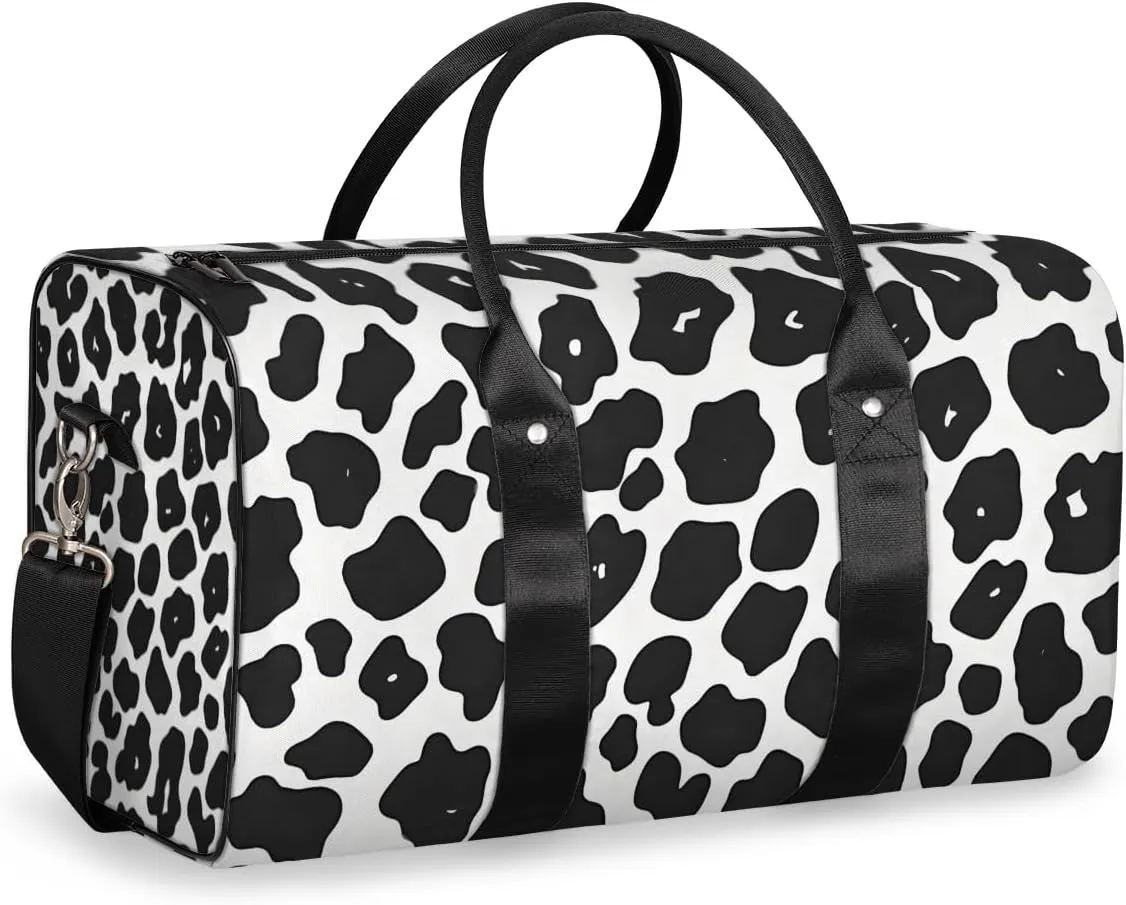 Retro Cow Print Travel Duffle Bag for Women Men Gym Duffel Foldable Bag Waterproof Weekender Animal Skin Print Duffle Tote